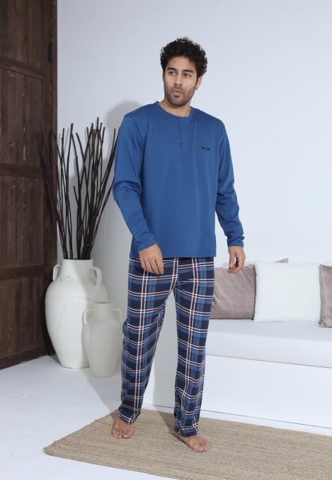 Pijama Barbati ,Maneca si Pantaloni Lungi,Culoare Albastru cu Rosu,Engros